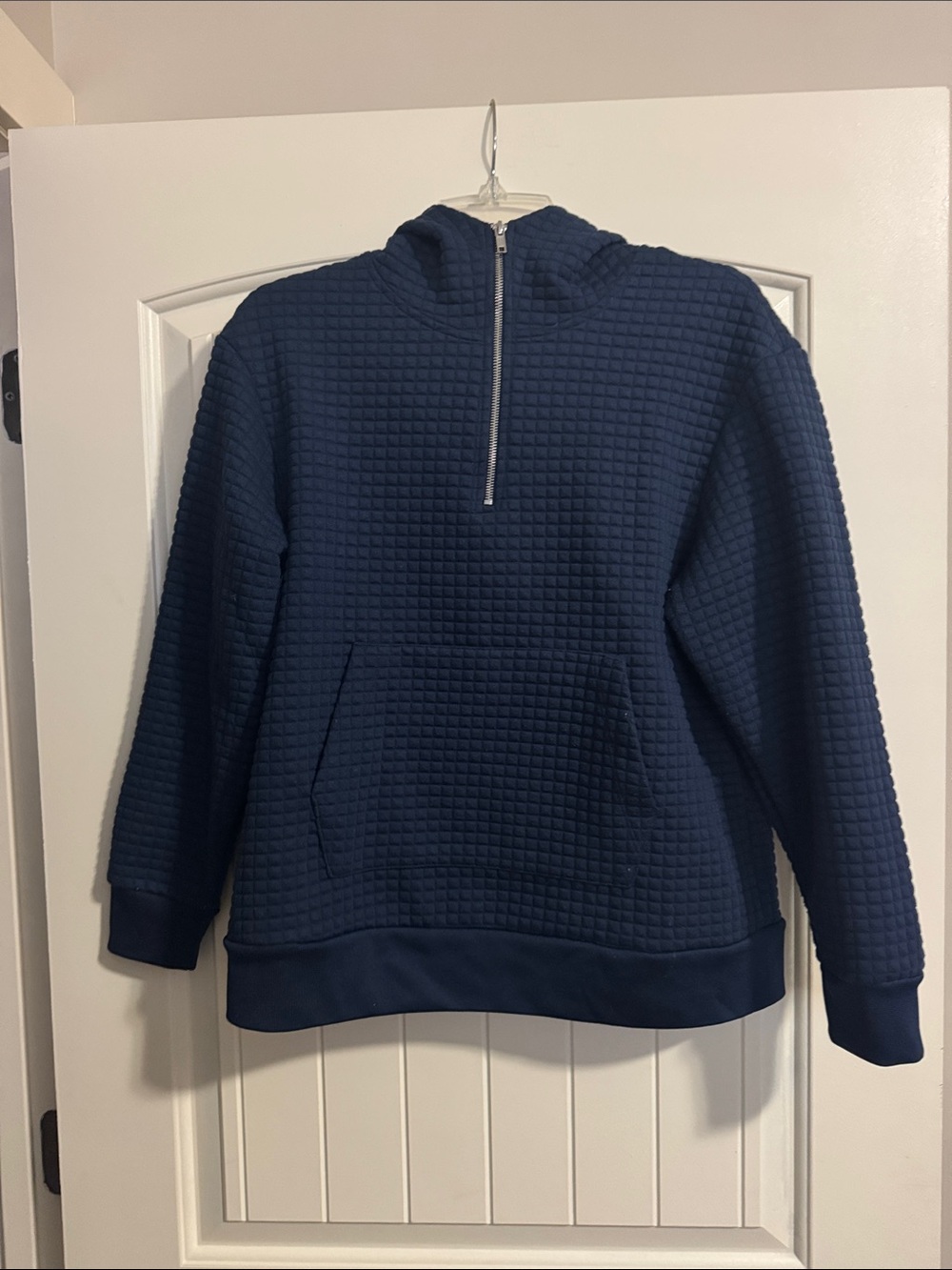 Time and Tru Men's Navy Quarter-Zip Waffle Hoodie